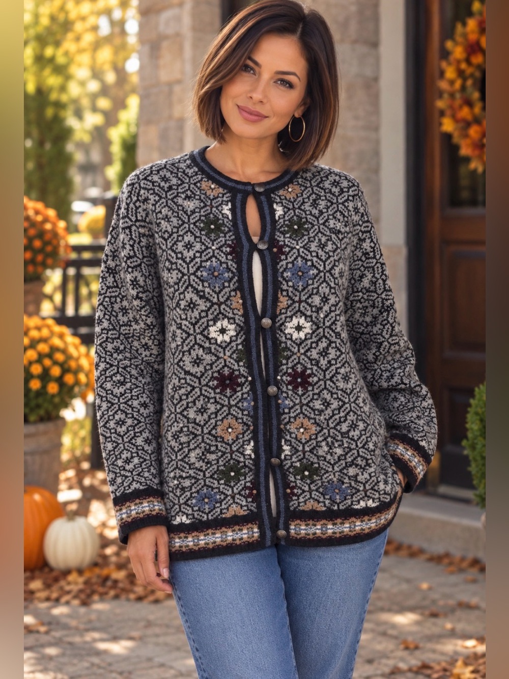Woolrich 100% Wool Fair Isle Nordic Cardigan Sweater XL